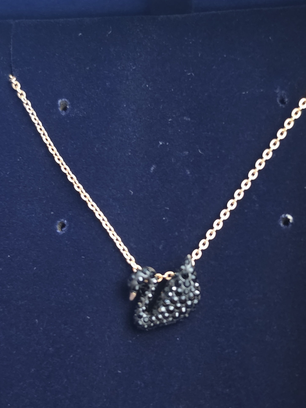Swarovski Black Crystal Swan Pendant Necklace with Rose Gold Chain